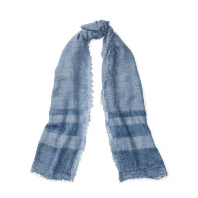 Ralph Lauren Cold-dyed Border-striped Scarf Slate Blue