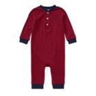 Ralph Lauren Striped Cotton Henley Coverall Rl Red Multi 6m