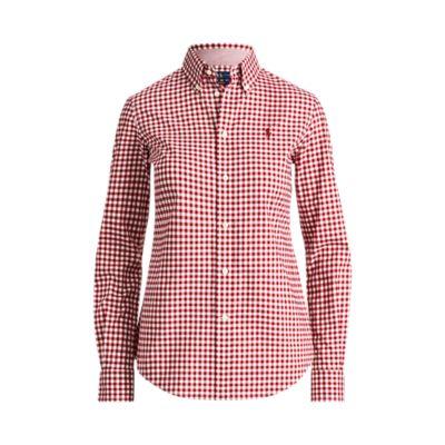 Ralph Lauren Slim Fit Poplin Shirt 566i Burgundy/white