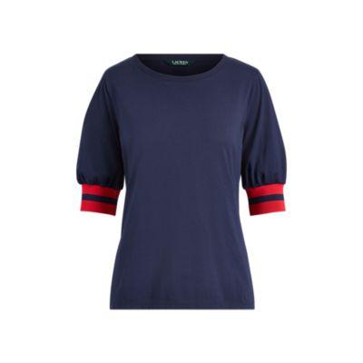 Ralph Lauren Blouson-sleeve Cotton Top Navy