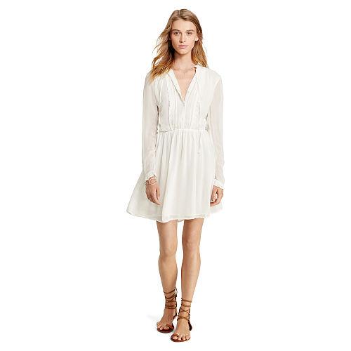 Ralph Lauren Denim & Supply Velvet-trim Sheer Dress Antique Cream