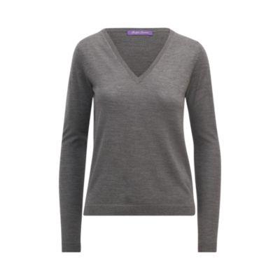 Ralph Lauren Merino Wool V-neck Sweater Medium Grey Melange