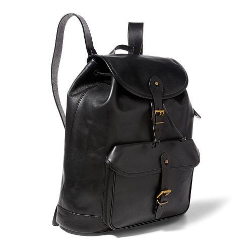 Polo Ralph Lauren Leather Drawstring Backpack Black