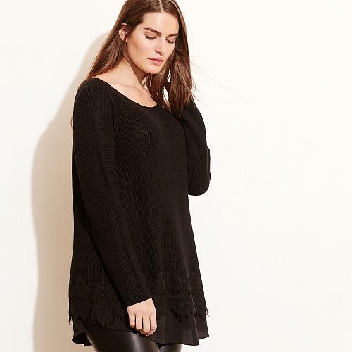 Ralph Lauren Lauren Woman Layered Lace-hem Sweater Black