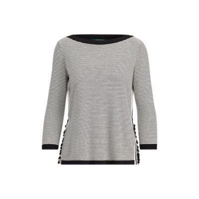 Ralph Lauren Ruffle-trim Striped Sweater Cream/polo Black Sp