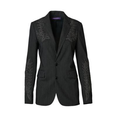 Ralph Lauren Curtis Pinstriped Wool Jacket Black/tan