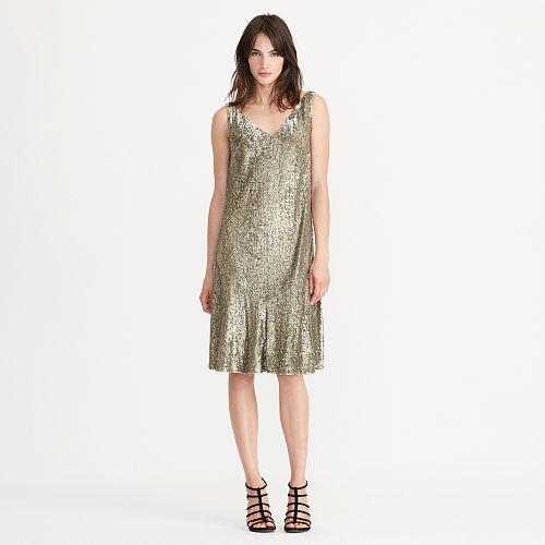 Ralph Lauren Lauren Sequined V-back Dress Antique Pewter