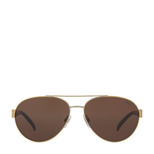 Polo Ralph Lauren Stripe Polo Aviator Sunglasses Matte Brusched Pale Gold