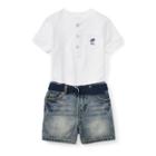 Ralph Lauren Henley, Belt & Denim Short Set White 6m