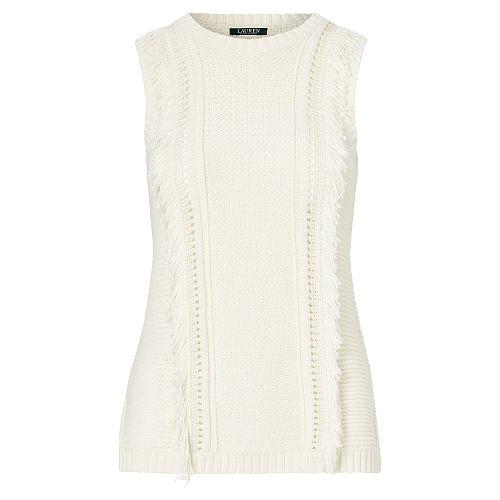 Ralph Lauren Lauren Fringe Sleeveless Sweater Herbal Milk