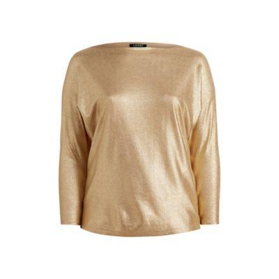 Ralph Lauren Metallic Cotton Dolman Sweater Gold Glitter Metallic