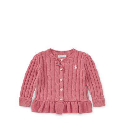 Ralph Lauren Cable Cotton Peplum Cardigan Victorian Rose Heather 6m
