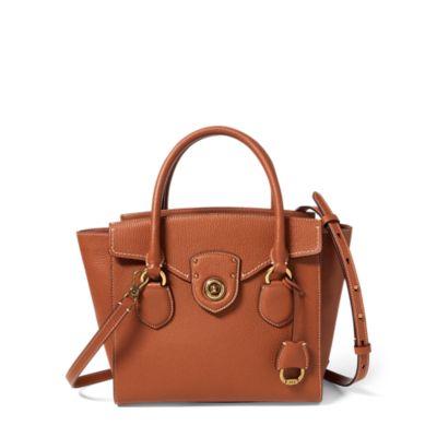 Ralph Lauren Pebbled Leather Medium Satchel Lauren Tan
