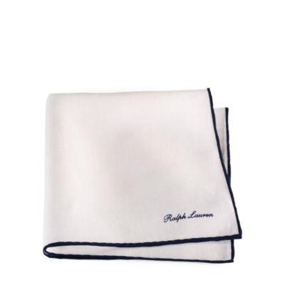 Ralph Lauren Tipped Linen Pocket Square White/navy
