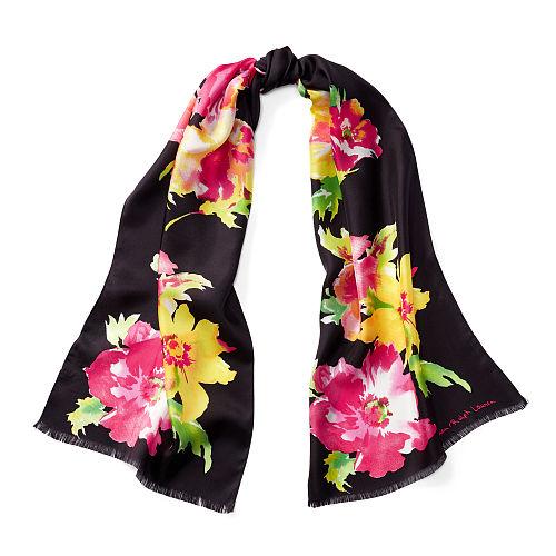 Ralph Lauren Lauren Lara Floral Silk Twill Scarf Black