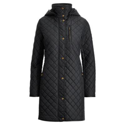Ralph Lauren Faux-leather-trim Quilted Coat Black