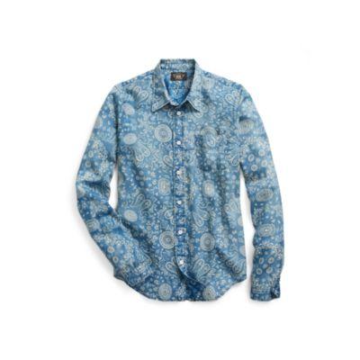 Ralph Lauren Indigo Cotton Sateen Workshirt Rl 969 Indigo Cream
