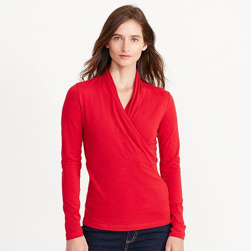 Ralph Lauren Lauren Surplice Jersey Top Brilliant Red
