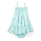 Ralph Lauren Smocked Jersey Dress & Bloomer Crystal Blue 6m