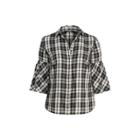 Ralph Lauren Plaid Bell-sleeve Cotton Shirt Black Multi