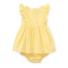 Ralph Lauren Eyelet Cotton Dress & Bloomer Wicket Yellow 3m