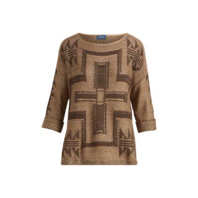 Ralph Lauren Southwestern Boxy Pullover Tan W/ Motif