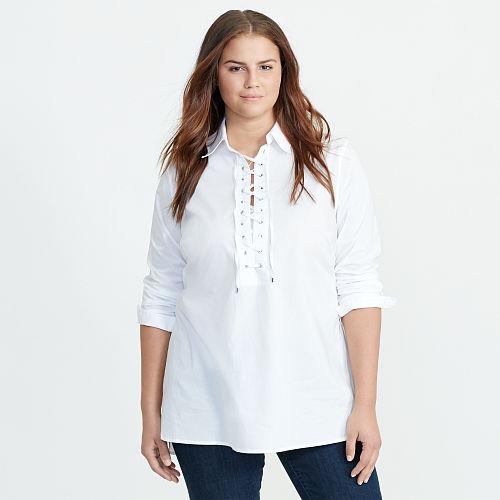 Ralph Lauren Lauren Woman Lace-up Cotton Tunic White