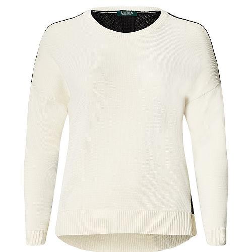 Ralph Lauren Lauren Woman Color-blocked Sweater Polo Black/herbal Milk