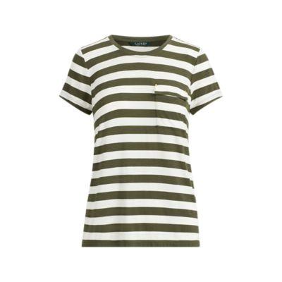 Ralph Lauren Striped Jersey Pocket T-shirt Admiral Green/cream