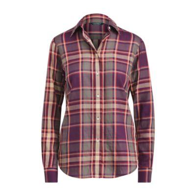 Ralph Lauren Plaid Cotton Twill Shirt Red Multi Sp