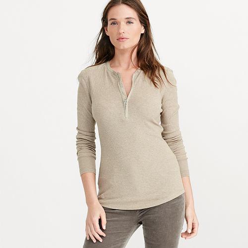 Ralph Lauren Lauren Petite Cotton Half-zip Shirt Hayfield Heather
