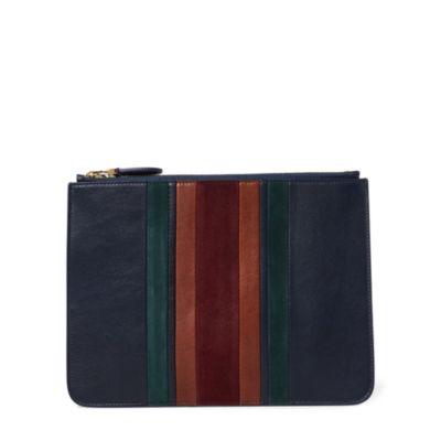Ralph Lauren Striped Luxe Calf Zip Pouch Navy Multi