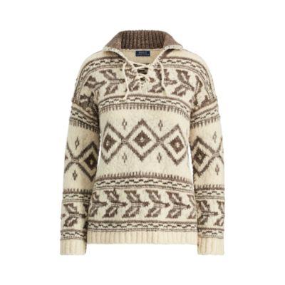 Ralph Lauren Geometric Lace-up Sweater Cream/brown