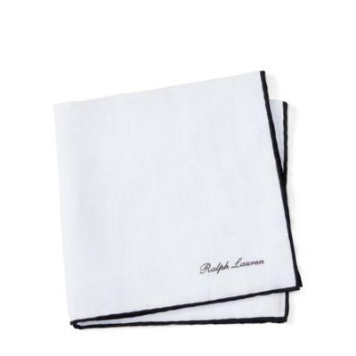 Ralph Lauren Tipped Linen Pocket Square White/black