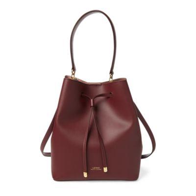 Ralph Lauren Leather Debby Drawstring Bag Merlot/rose Smoke