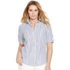 Ralph Lauren Lauren Woman Striped Cotton Shirt White/indigo