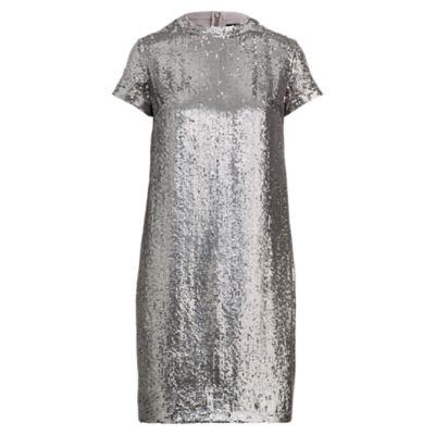 Ralph Lauren Sequin Shift Dress Silver 6p