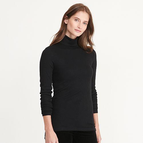 Ralph Lauren Lauren Petite Ribbed Jersey Turtleneck Black
