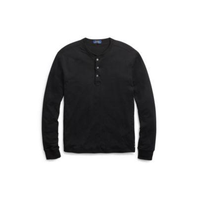 Ralph Lauren Custom Fit Cotton Henley Polo Black