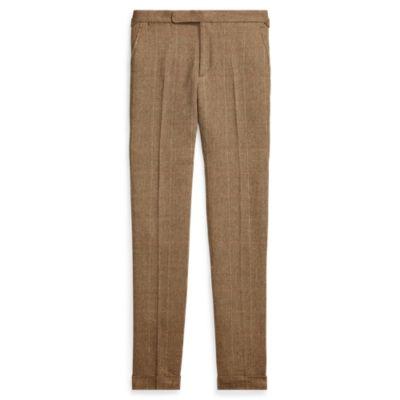 Ralph Lauren Polo Tick-weave Suit Trouser Bro/tan W/green And Oran
