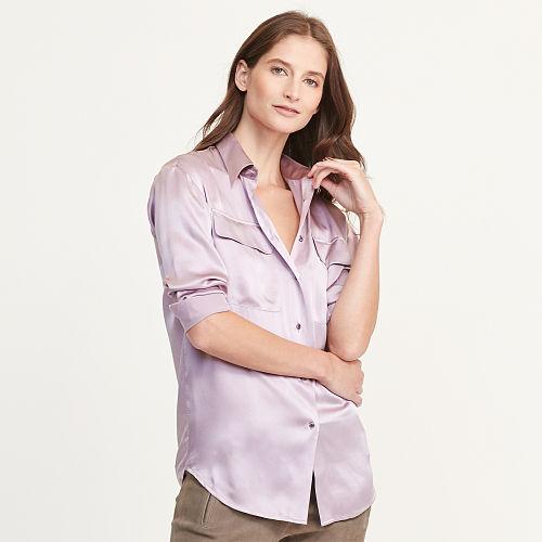 Ralph Lauren Lauren Silk Charmeuse Workshirt Ballet Purple