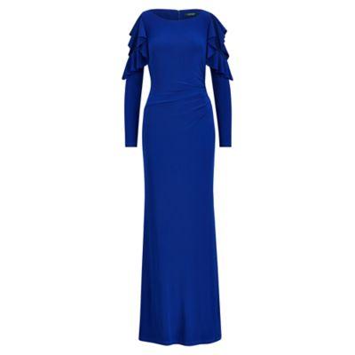 Ralph Lauren Jersey Cold-shoulder Gown Tidal Blue