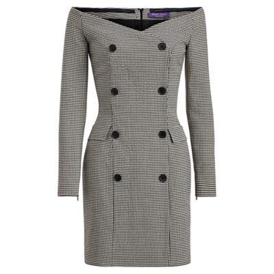 Ralph Lauren Brenna Houndstooth Wool Dress Black/cream