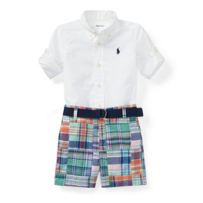 Ralph Lauren Shirt, Belt & Madras Short Set Bsr Blue 18m