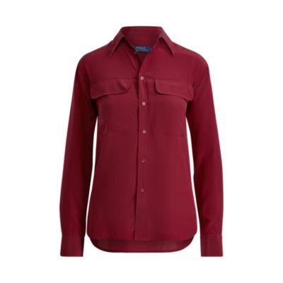 Ralph Lauren Silk Crepe Button-down Shirt Wine