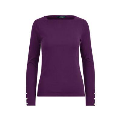 Ralph Lauren Stretch Cotton Boatneck Top Dark Mulberry