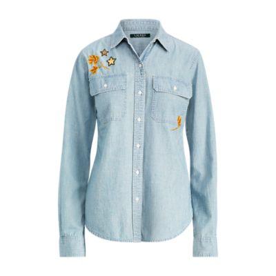 Ralph Lauren Patch Chambray Shirt Sun Faded Wash Sp
