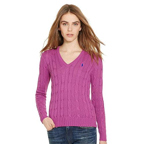 Polo Ralph Lauren Cable Pima V-neck Sweater Hyannis Purple