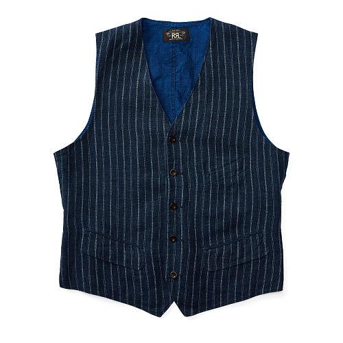 Ralph Lauren Rrl Striped Linen Vest Nautical Ink Cream