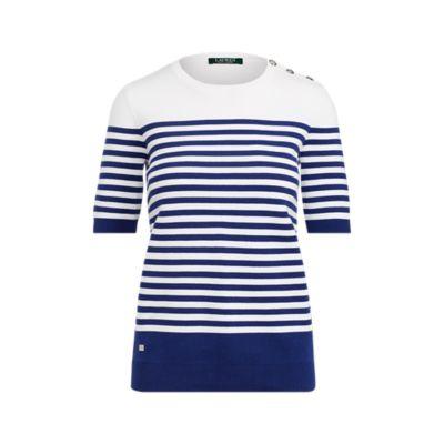 Ralph Lauren Button-shoulder Cotton Top True Sapphire/soft White